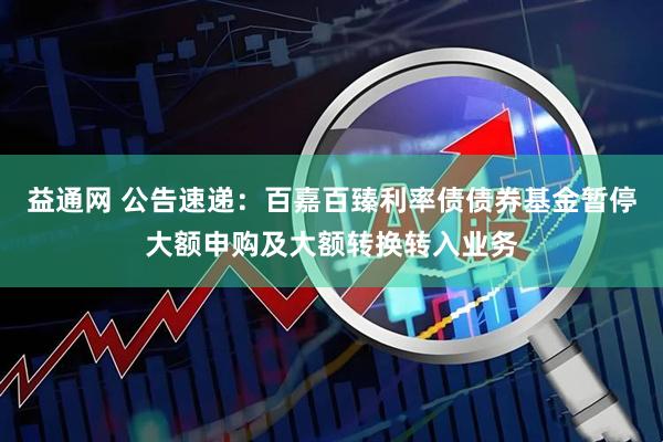 益通网 公告速递：百嘉百臻利率债债券基金暂停大额申购及大额转换转入业务