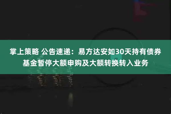 掌上策略 公告速递：易方达安如30天持有债券基金暂停大额申购及大额转换转入业务